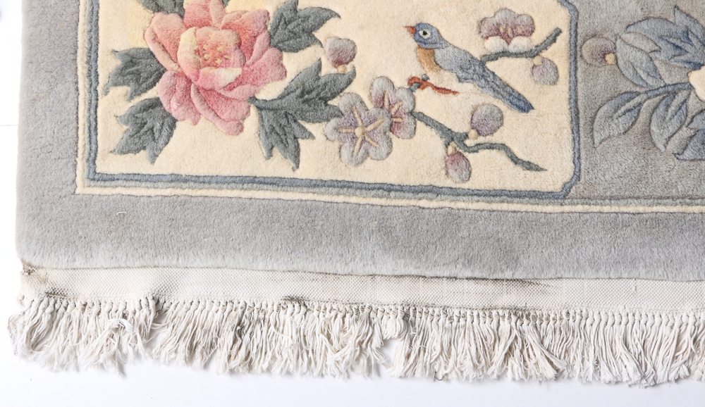 Large Sculpted Chinese Floral Area Rug