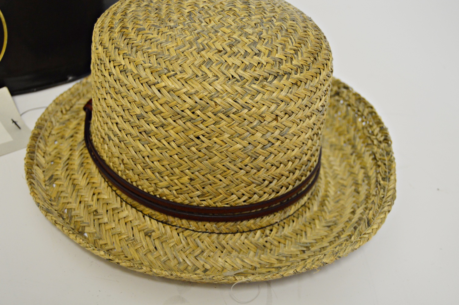 Two Straw Hats and a Vintage Hat Box