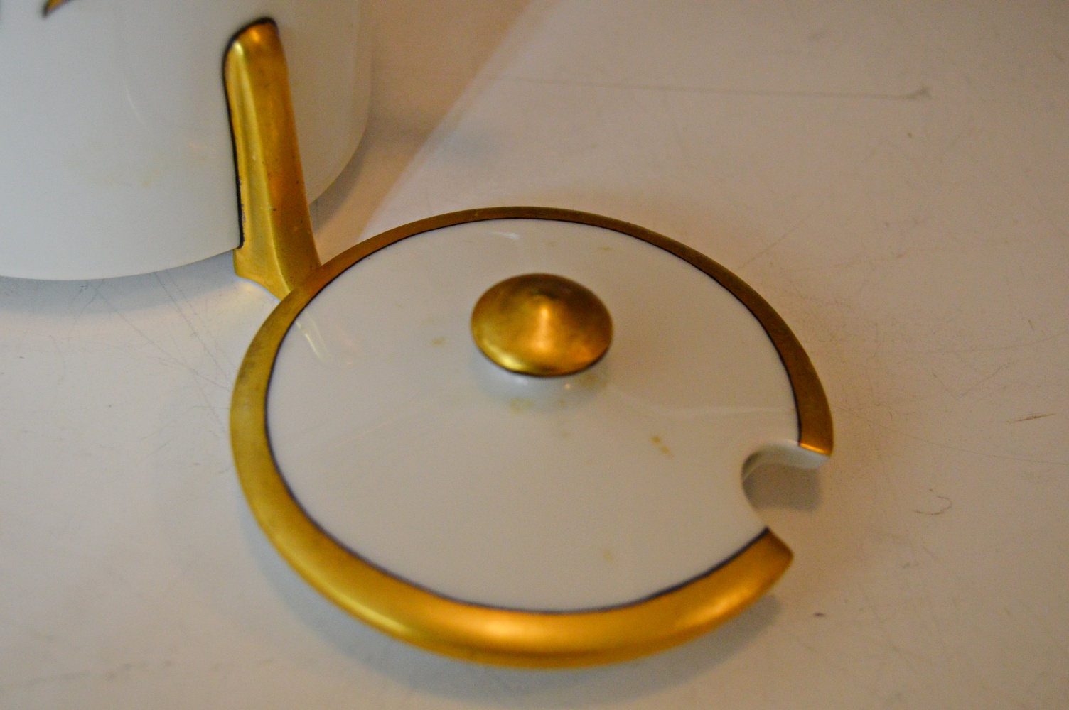 Art Nouveau Porcelain Honey Jar and Pressed Glass