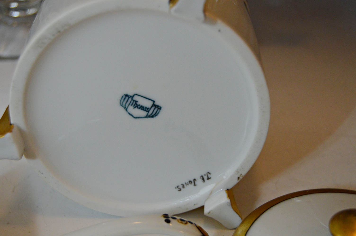 Art Nouveau Porcelain Honey Jar and Pressed Glass