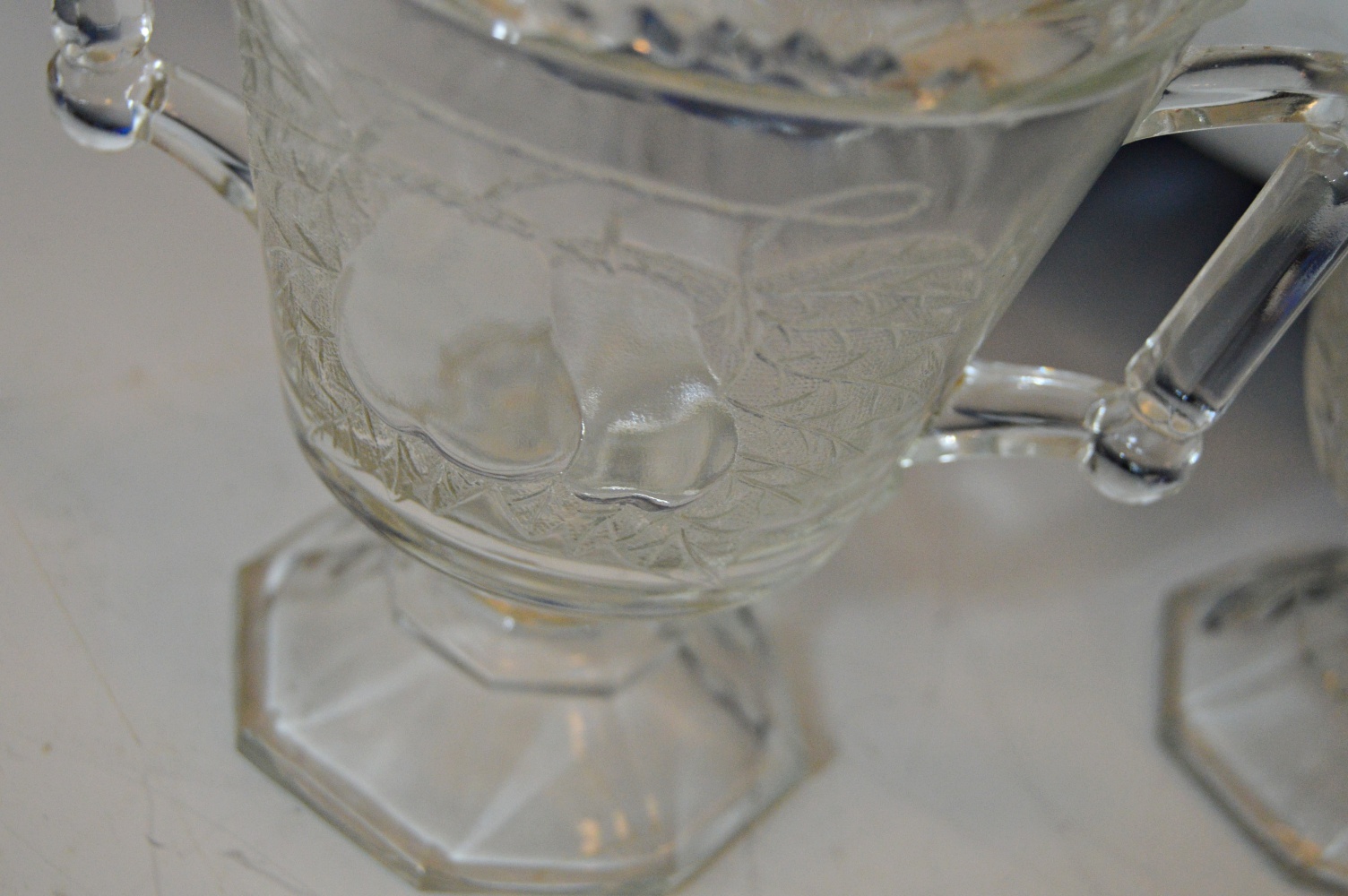 Art Nouveau Porcelain Honey Jar and Pressed Glass