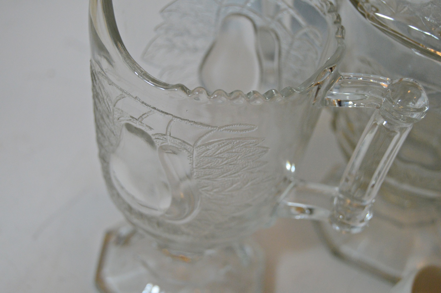 Art Nouveau Porcelain Honey Jar and Pressed Glass