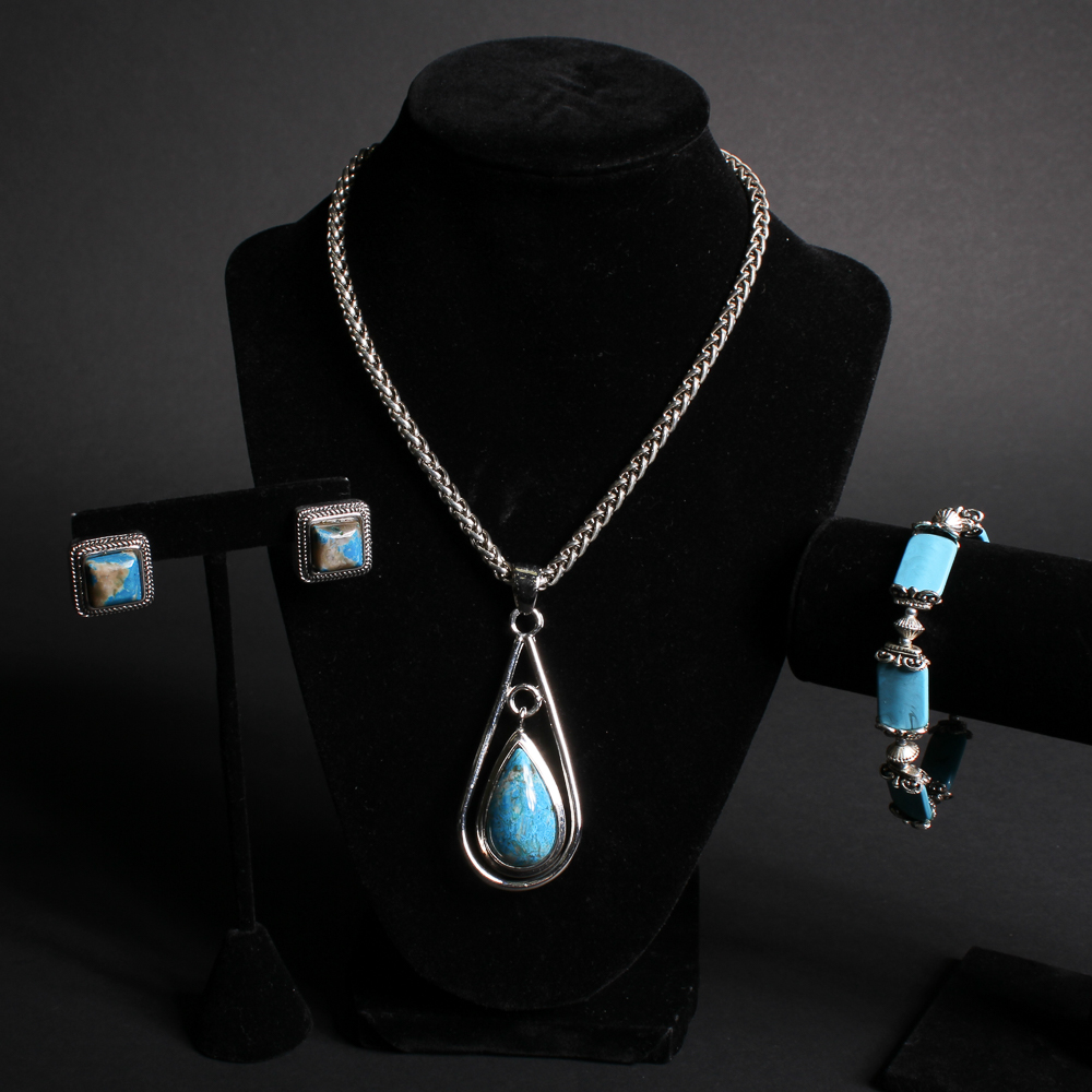 Faux Turquoise Silver Tone Jewelry