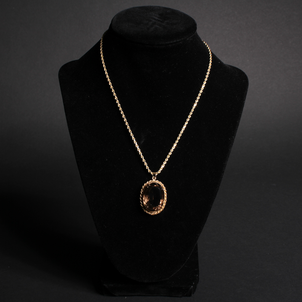 14K Gold Chain and Smoky Quartz Pendant