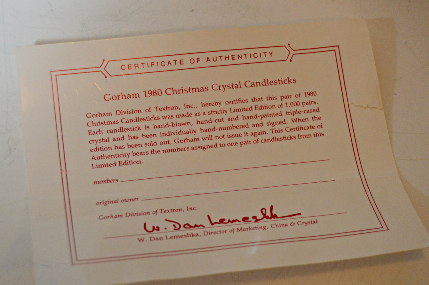 1980 Gorham Limited Edition Crystal Christmas Candle Holders