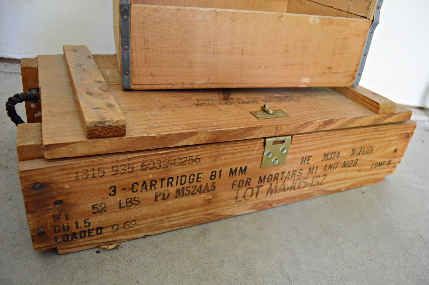 Two Vintage Crates with a Cannon Ammo Box