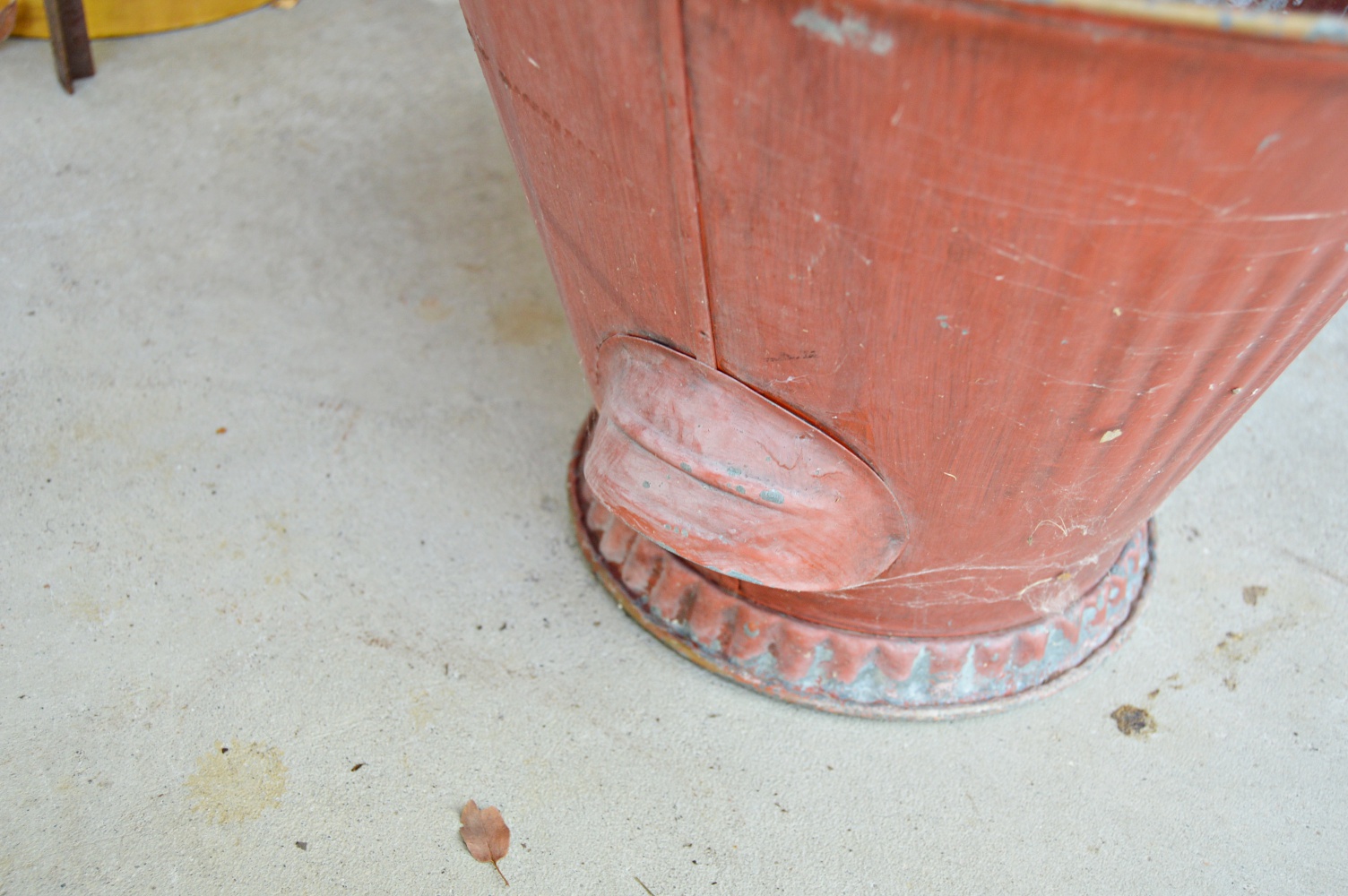 Two Vintage Painted Milk Cans, Coal Hod and Iron Cart