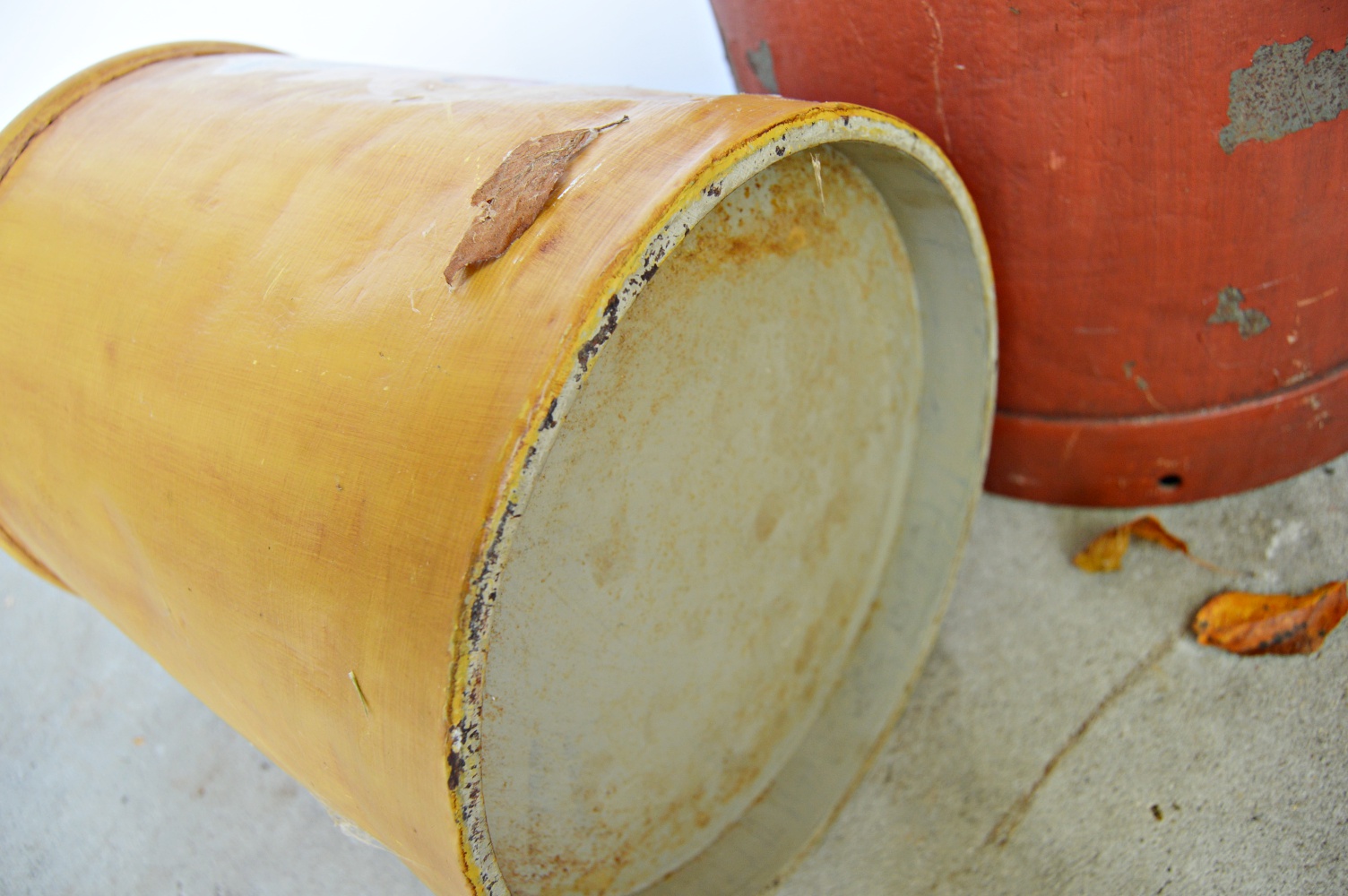 Two Vintage Painted Milk Cans, Coal Hod and Iron Cart