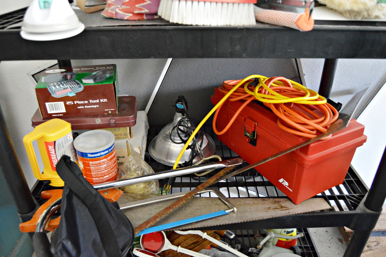 Shelving Unit With Tools, Electronics, Gardening Supplies