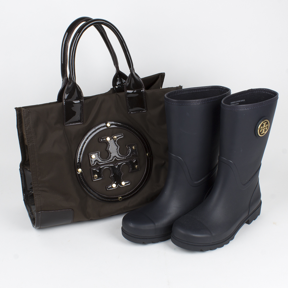 Tory Burch Rain Boots and Nylon Bag
