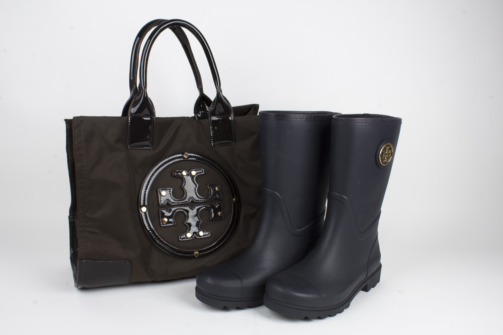 Tory Burch Rain Boots and Nylon Bag