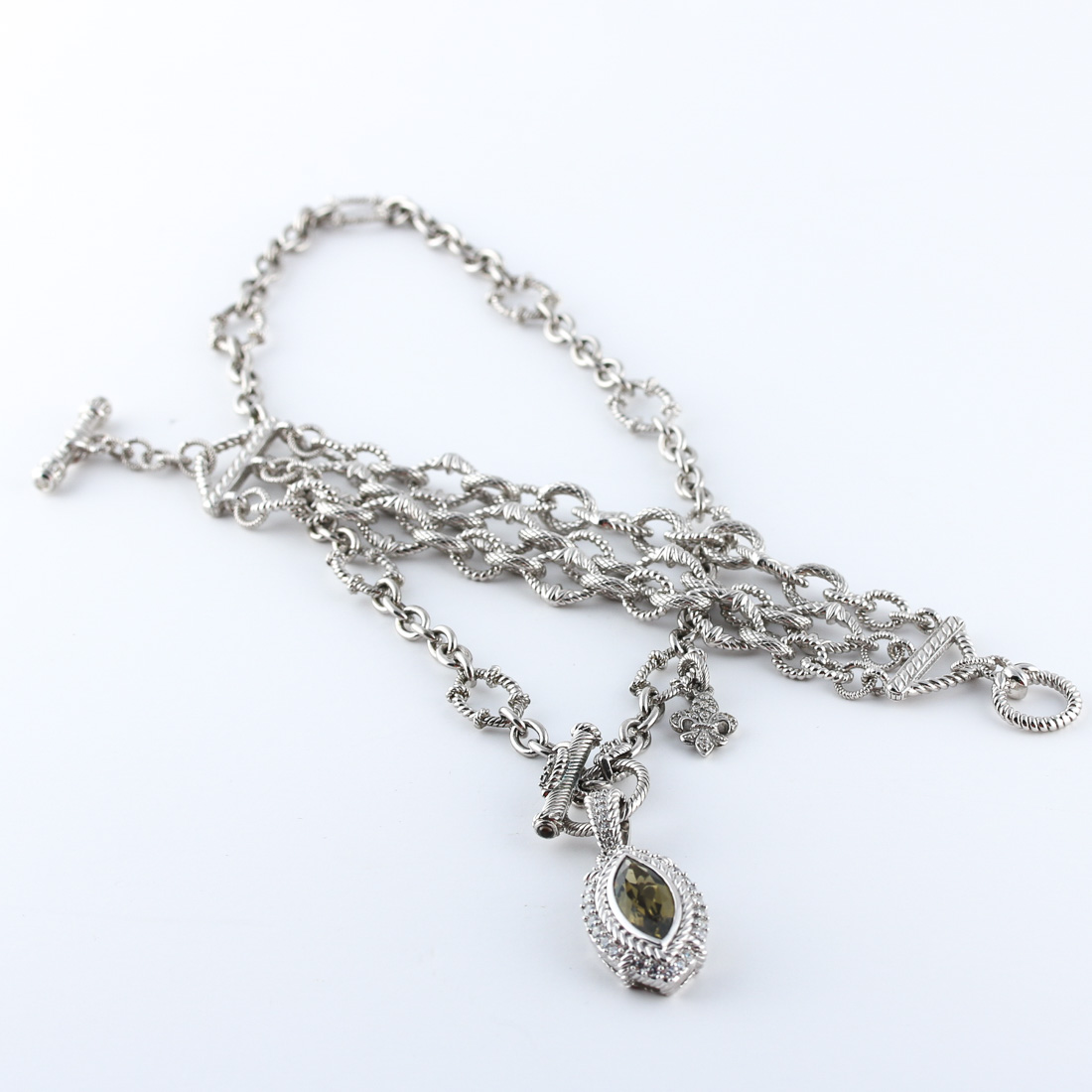 Judith Ripka Sterling Toggle Necklace and Matching Bracelet