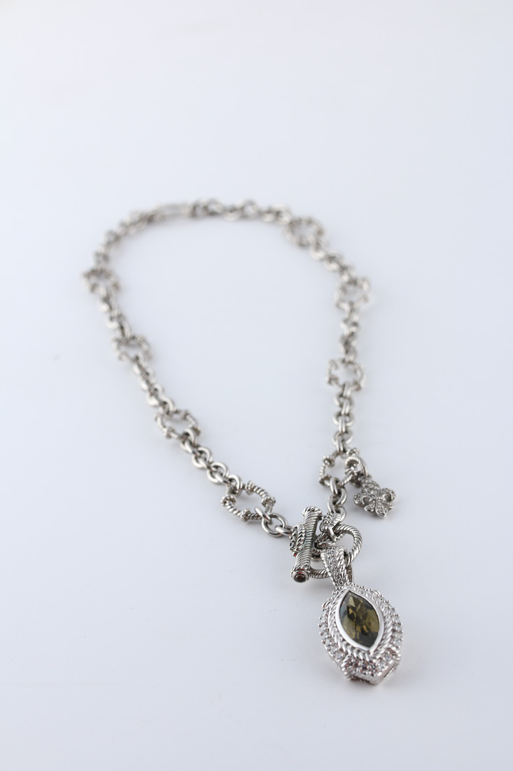 Judith Ripka Sterling Toggle Necklace and Matching Bracelet