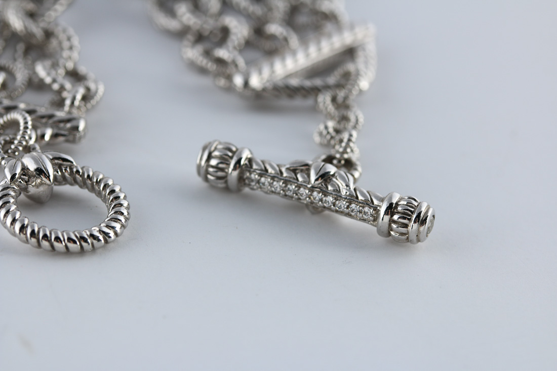 Judith Ripka Sterling Toggle Necklace and Matching Bracelet