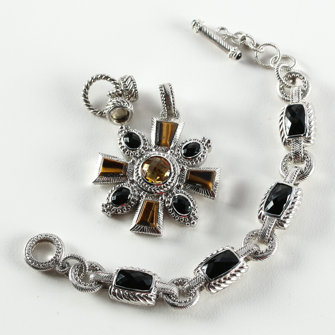 Judith Ripka Sterling Silver Bracelet and Pendant Set