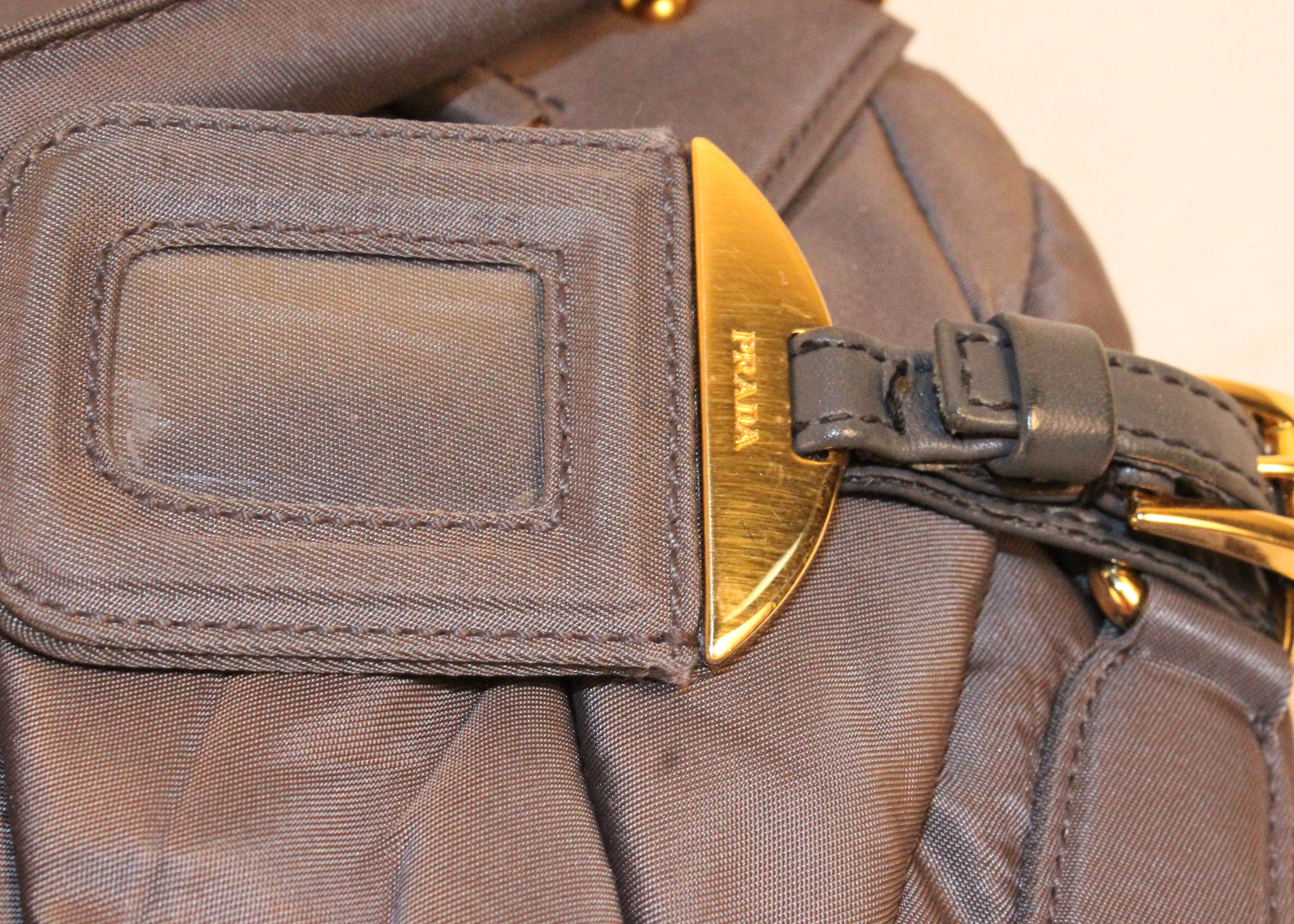 Taupe Nylon Prada Handbag