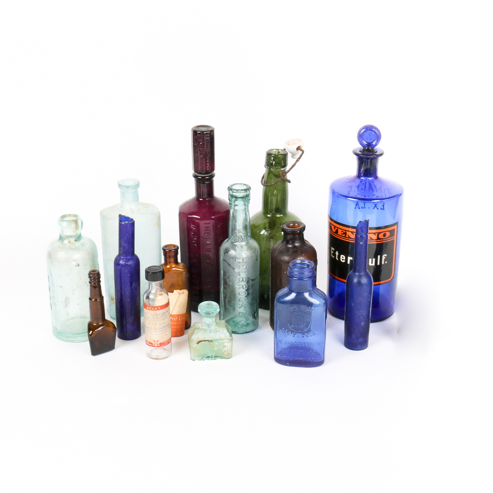 Viintage Colored Glass Bottle Collection