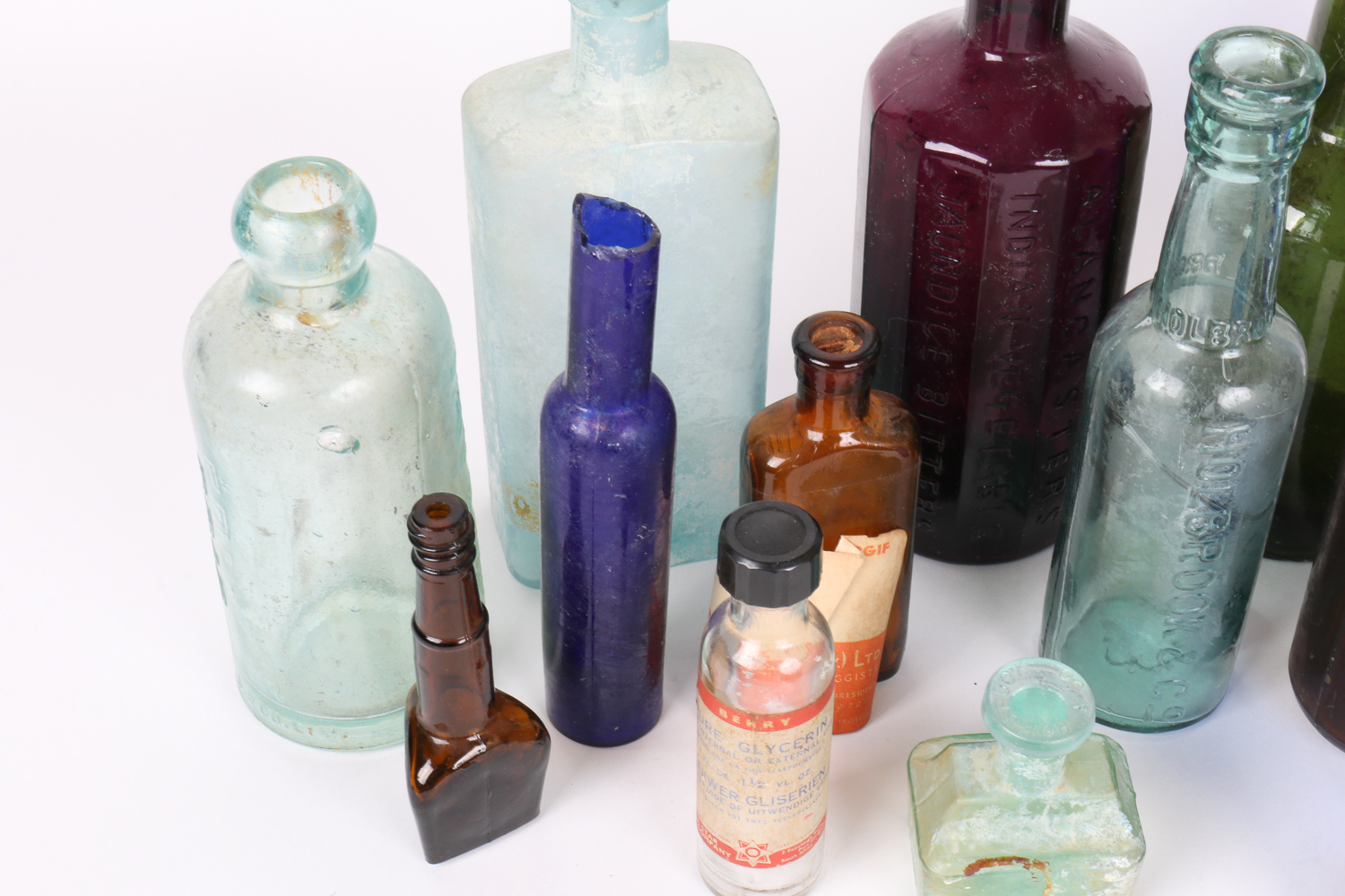 Viintage Colored Glass Bottle Collection