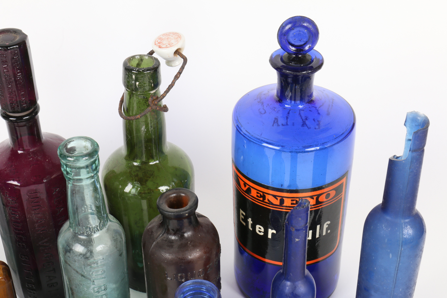 Viintage Colored Glass Bottle Collection