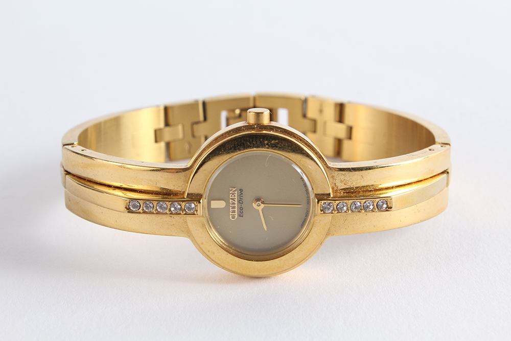 Citizen Eco-Drive Swarovski Crystal Gold-tone Watch and Bracelet Set