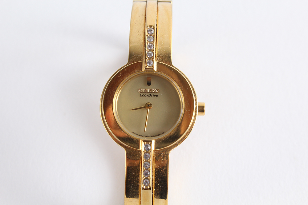 Citizen Eco-Drive Swarovski Crystal Gold-tone Watch and Bracelet Set
