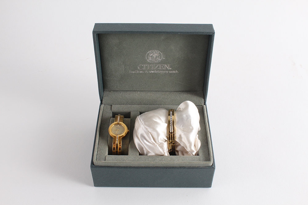 Citizen Eco-Drive Swarovski Crystal Gold-tone Watch and Bracelet Set