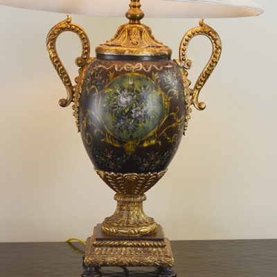 Urn Style Floral Painted Table Lamp