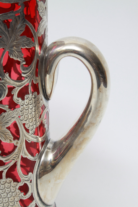 Antique Alvin Sterling Silver Overlay Ruby Glass Pitcher