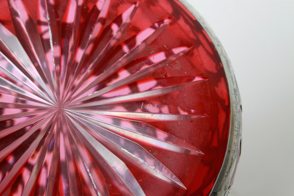 Antique Alvin Sterling Silver Overlay Ruby Glass Pitcher