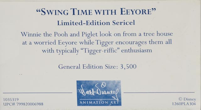 Signed Winnie the Pooh Limited Edition Serigraph Cel "Swing Time with Eeyore"