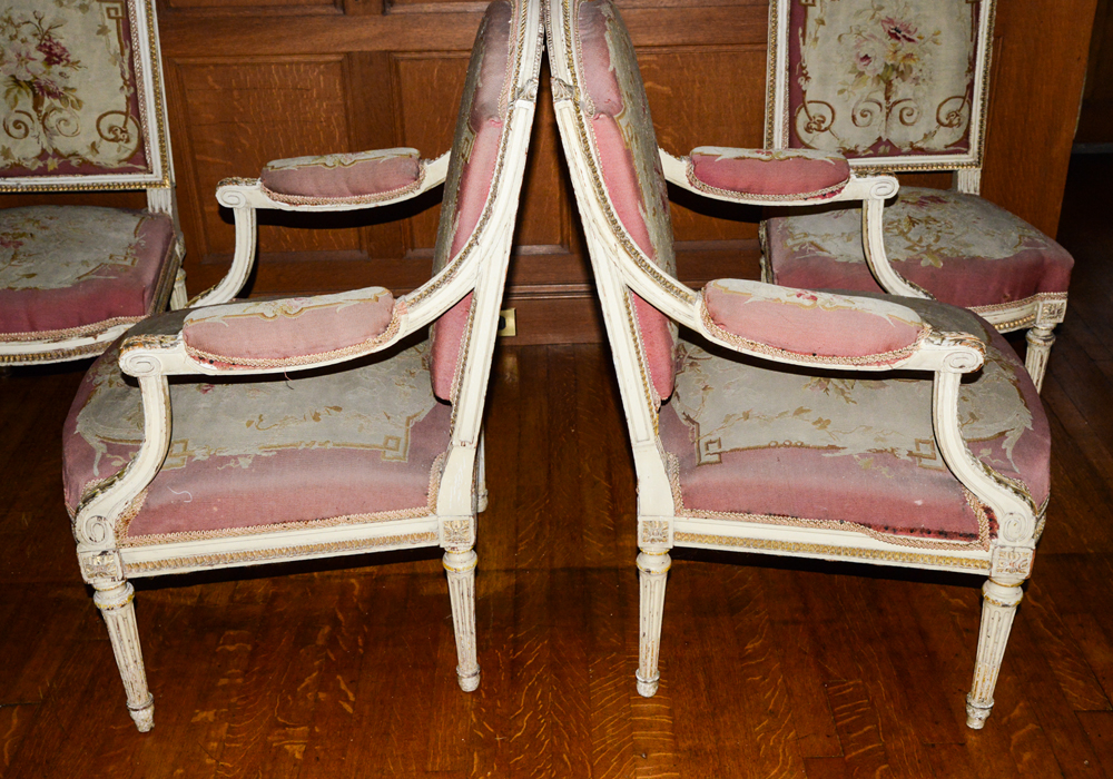 Set of Louis XVI Style Partial Gilt Chairs