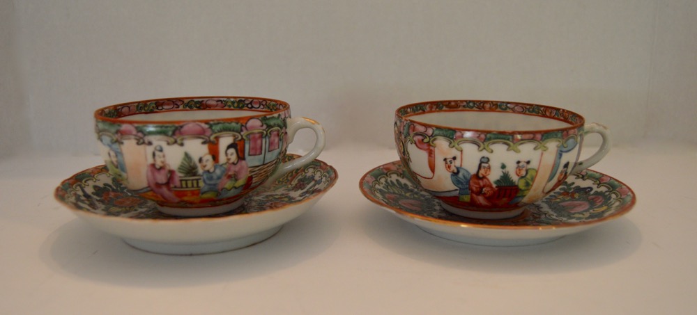 Vintage Chinese Rose Medallion Teacups and Saucers