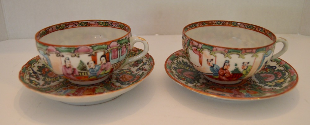 Vintage Chinese Rose Medallion Teacups and Saucers