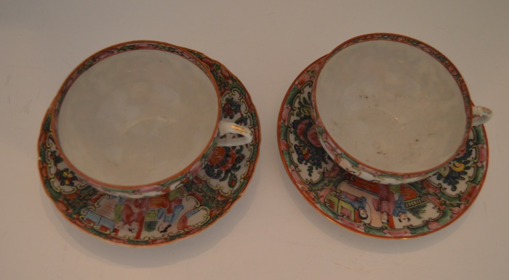 Vintage Chinese Rose Medallion Teacups and Saucers