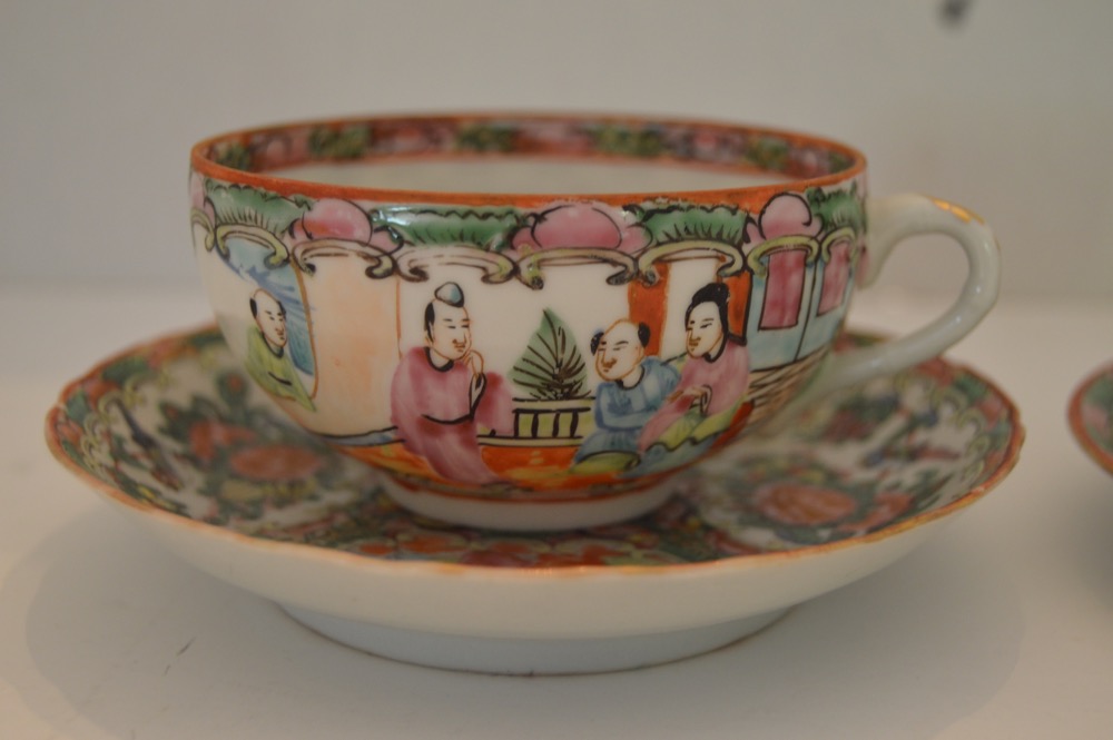 Vintage Chinese Rose Medallion Teacups and Saucers