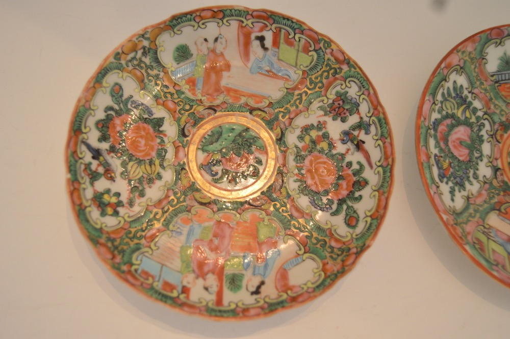 Vintage Chinese Rose Medallion Teacups and Saucers