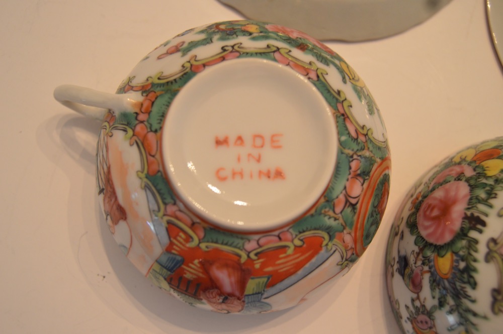 Vintage Chinese Rose Medallion Teacups and Saucers