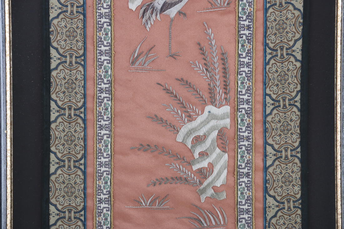 Framed Chinese Silk Embroidery with Cranes