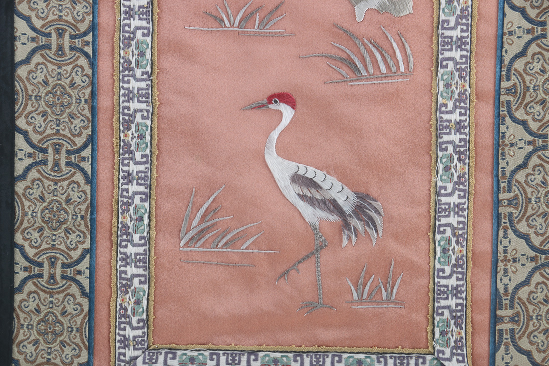 Framed Chinese Silk Embroidery with Cranes
