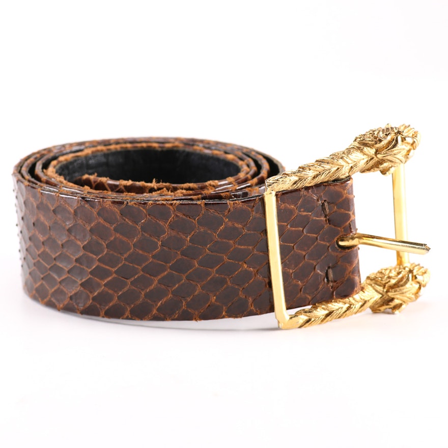 Christian Dior Brown Leather Snakeskin Belt