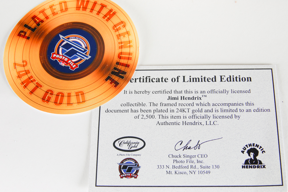 The Jimi Hendrix Experience "Are You Experienced" Limited Edition Framed Gold Plated Record