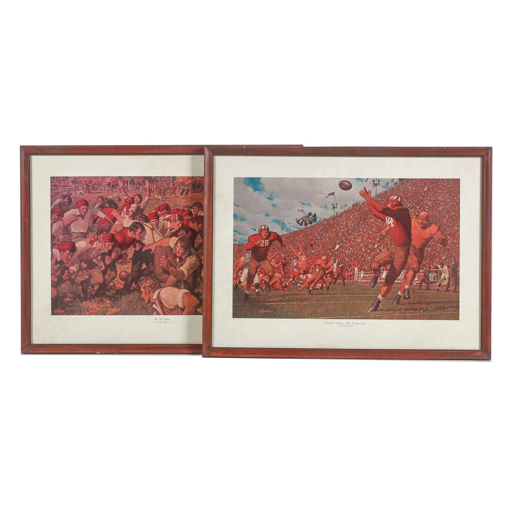 Two Arnold Friberg Offset Lithographs of Historic Football Games
