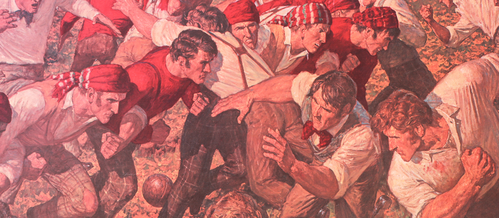 Two Arnold Friberg Offset Lithographs of Historic Football Games