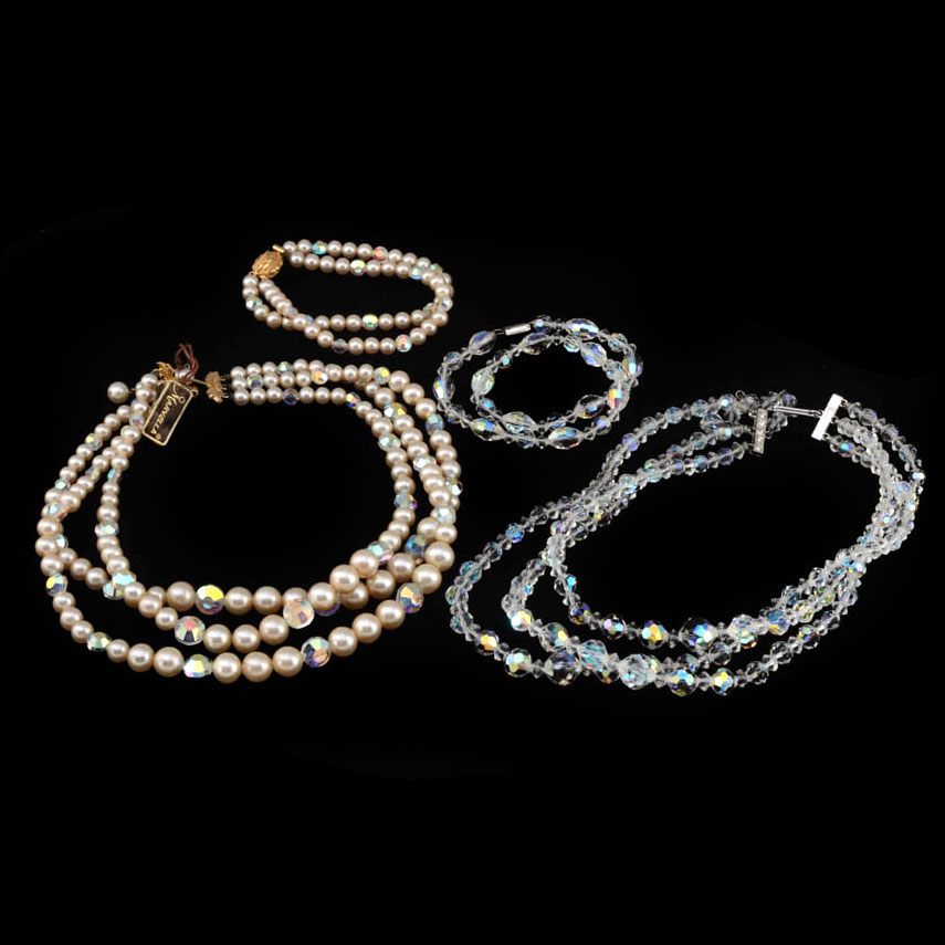 Vintage Marvella Faux Pearl and Crystal Rhinestone Set