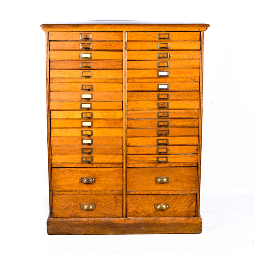 Early 20th Century Oak File Cabinet with Thirty-Two Drawers