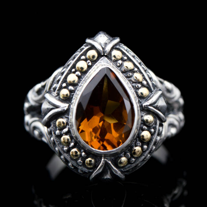 Robert Manse Sterling Silver, 18K Gold and Cognac Quartz Ring