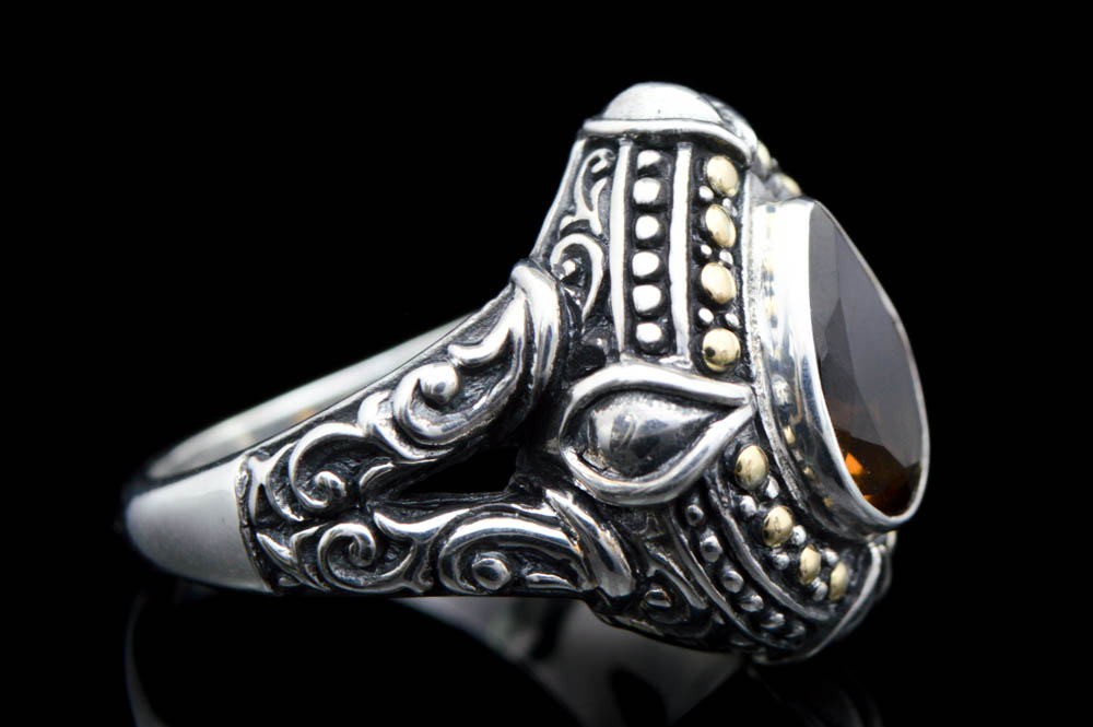 Robert Manse Sterling Silver, 18K Gold and Cognac Quartz Ring