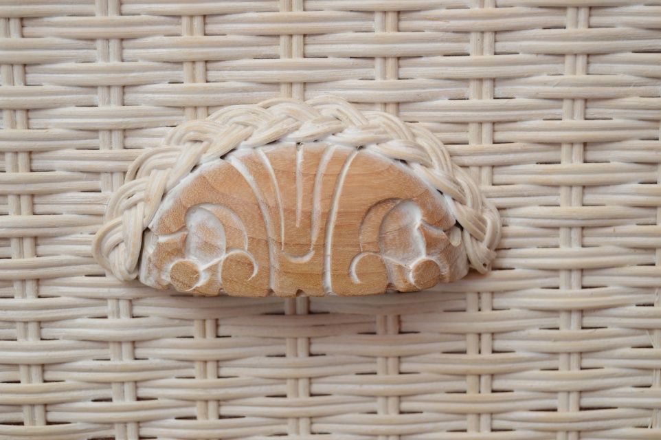 Wicker Armoire, Chair with Side Table and Floor Lamp