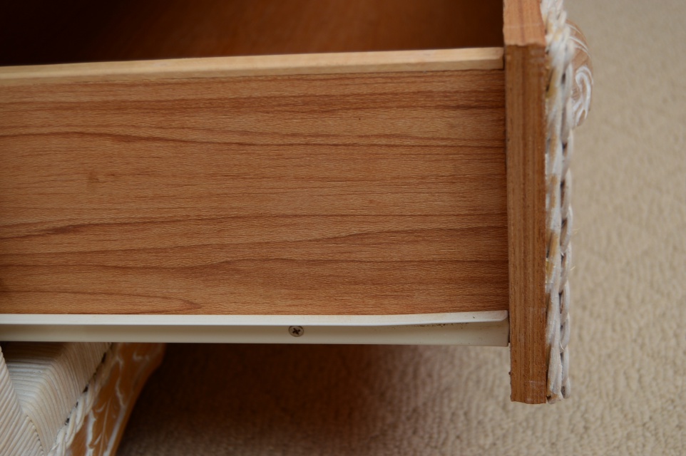 Wicker Armoire, Chair with Side Table and Floor Lamp