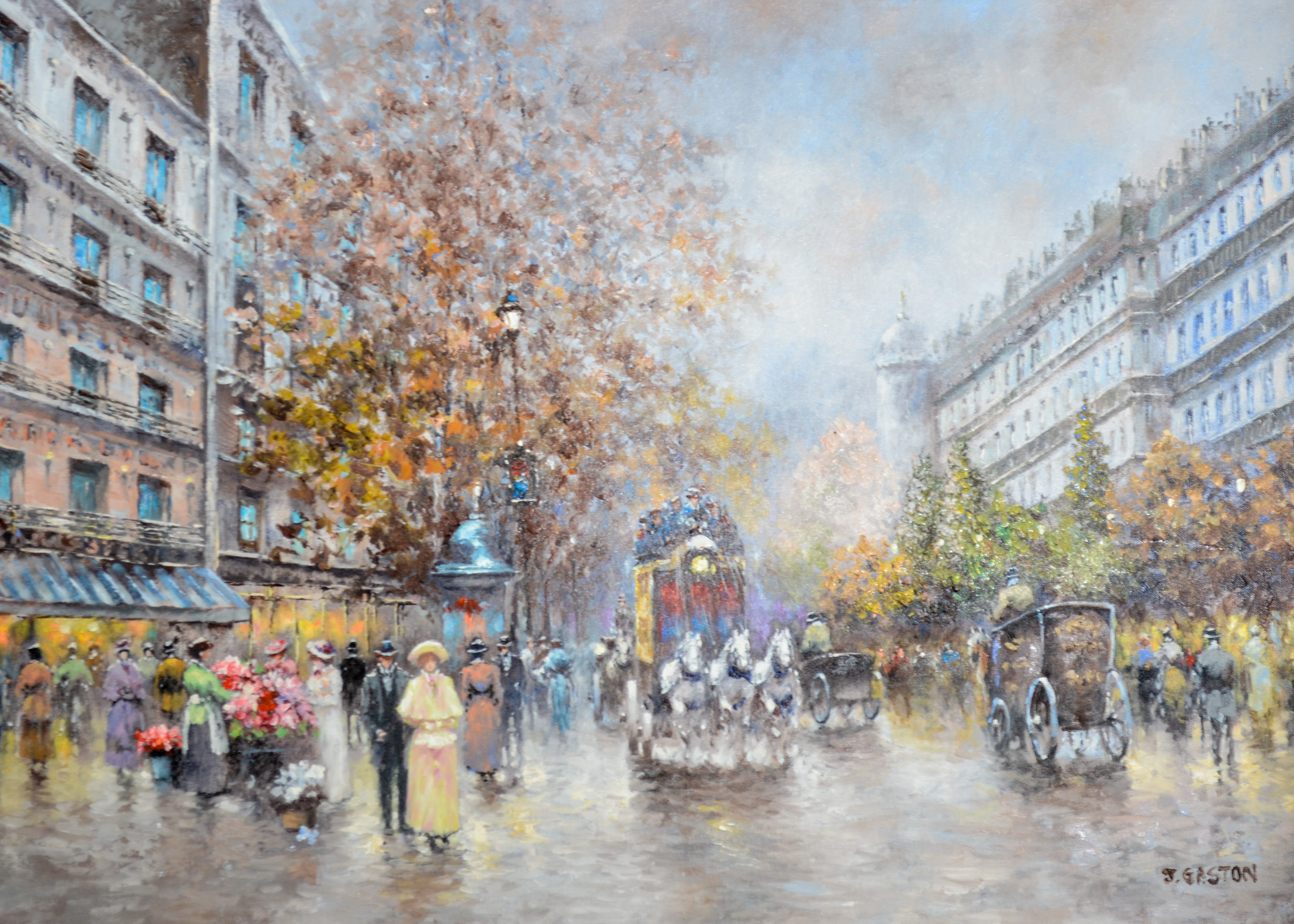 J. Gaston Signed Oil on Canvas of Paris Street